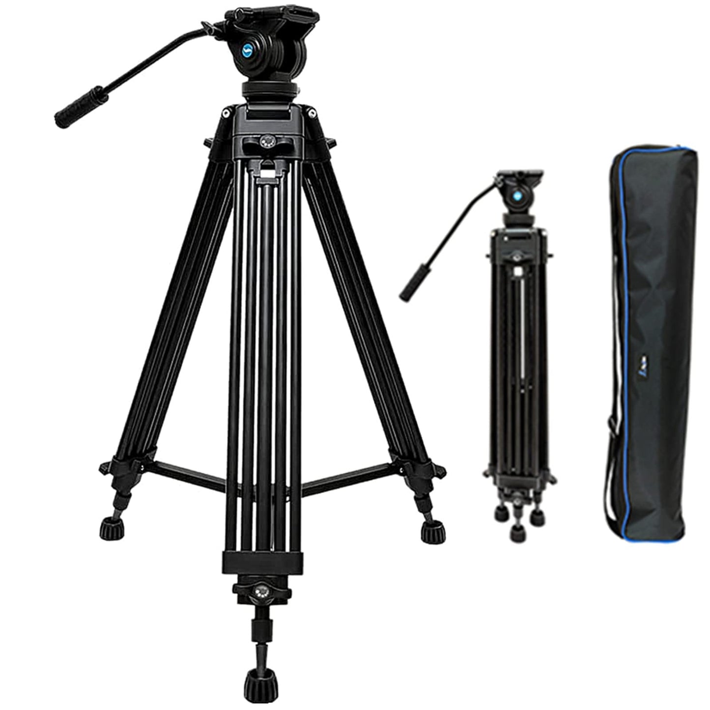 YUSEN 62"/158CM Video Tripod Professional Heavy Duty Aluminum Twin Tube Video Tripod 360 Degree Fluid Head Mid-Level Spreader for DSLR Camcorder
