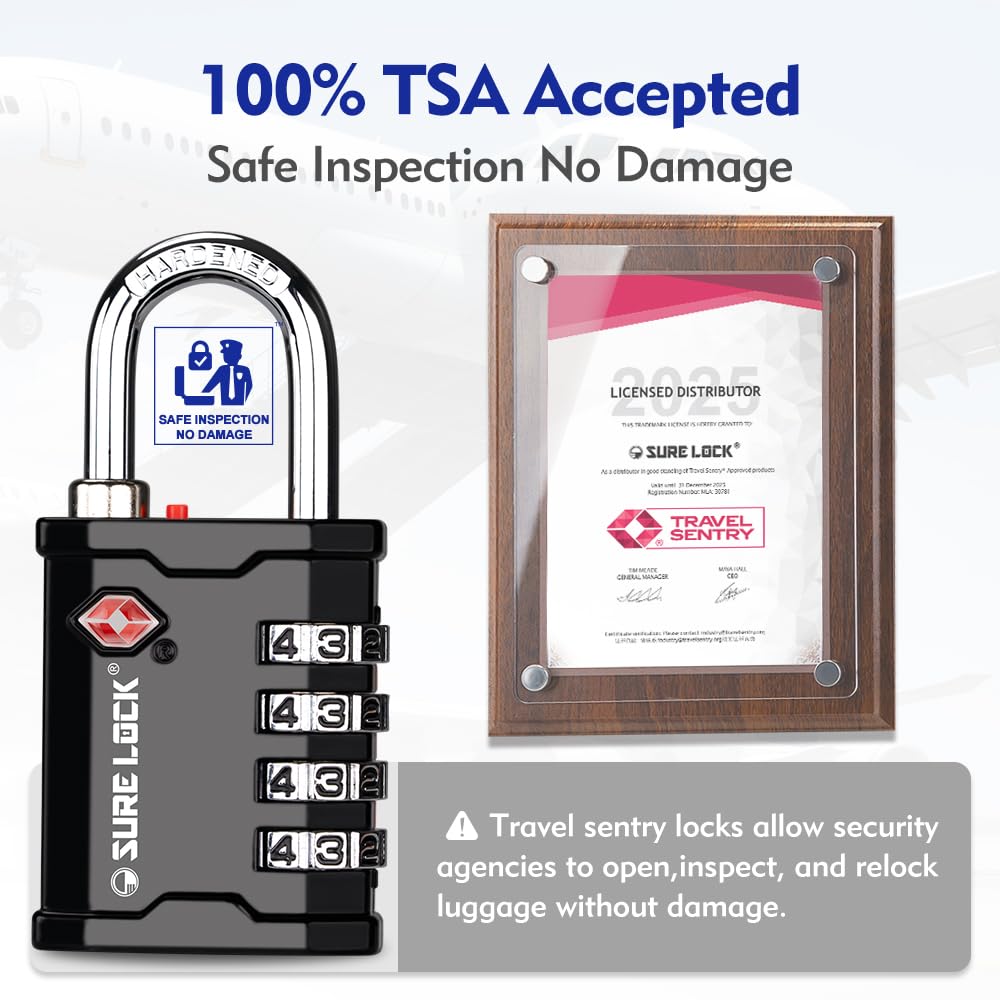 SURE LOCK TSA Accepted Heavy Duty Combination Padlocks 2 Pack – Travel Locks for Gun Cases, Equipment, Trade Shows, Music & Medical (Black)