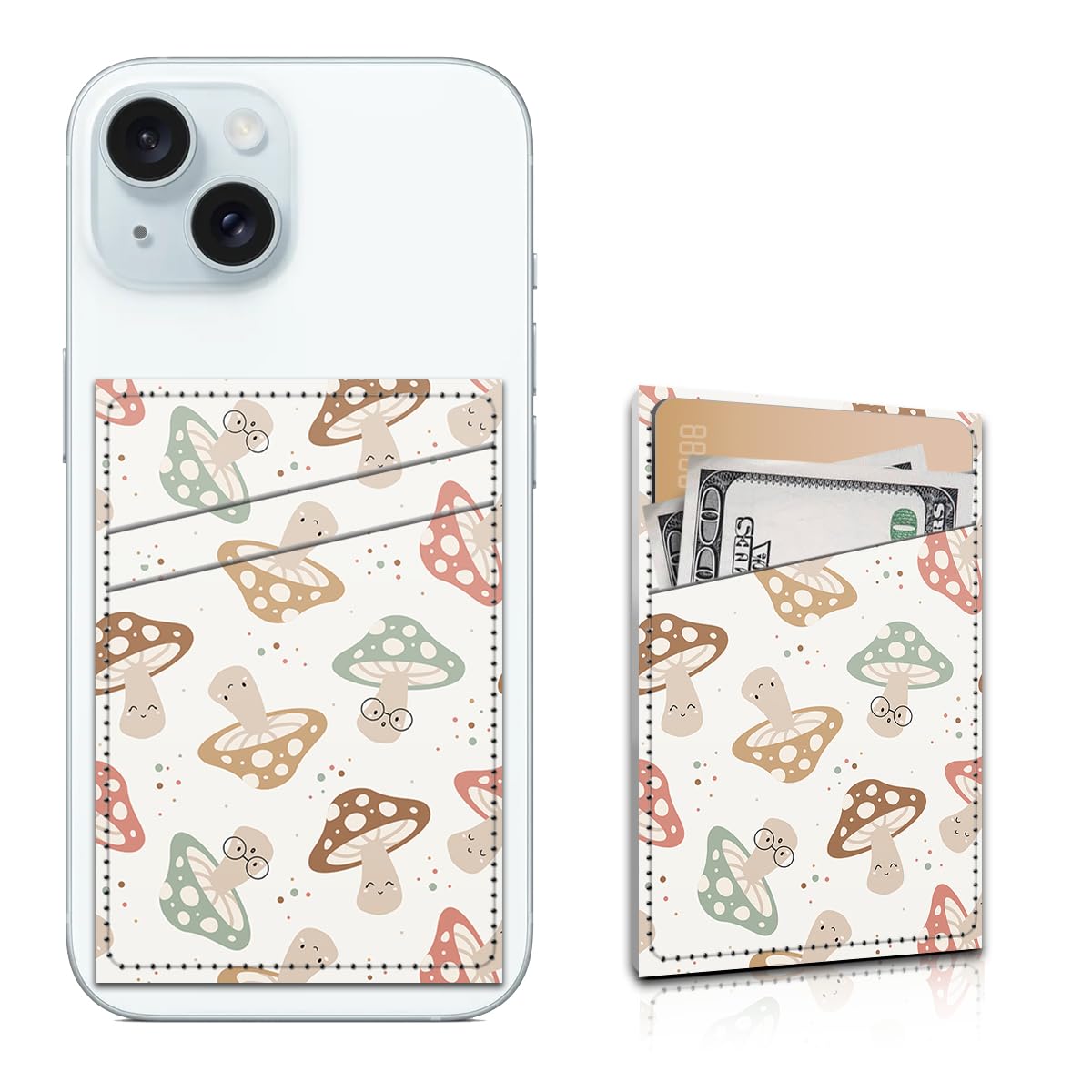 Aeltrp Phone Card Holder, Dual Pocket Leather Phone Wallet Adhesive Stick On, Cute Card Holder, Credit Card Holder for Phone Case Compatible with Most