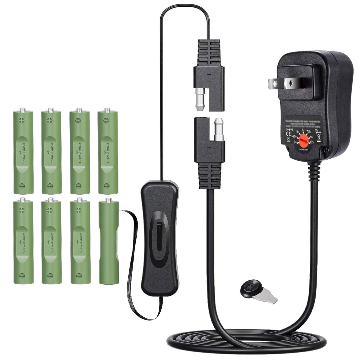 Adjustable AC Continuous Power Supply Adapter AA Dummy Battery kit (Replace up to 8 AA Battery) for Doorbells/thermostats/LED Light/Decorations