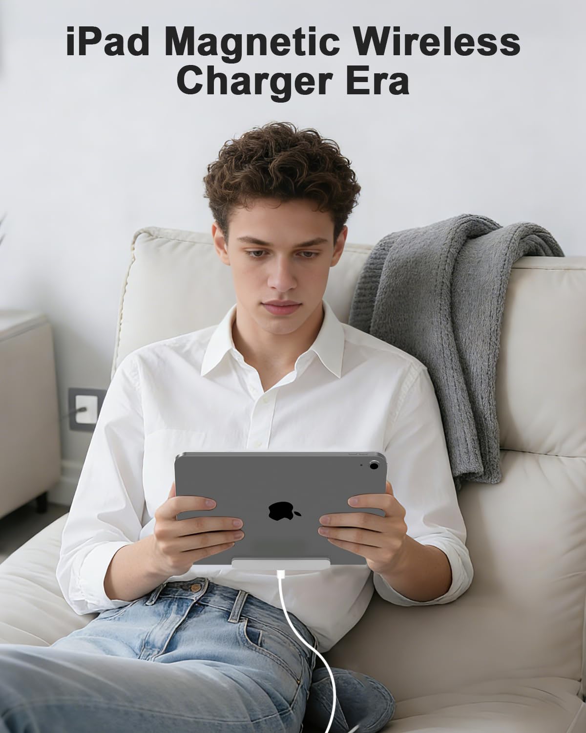 Magnetic Wireless Charger for iPad 10th Generation, iPad (A16) Only, 18W Fast Charging Smart Connector Alloy Wireless Charging Pad with USB-C Cord