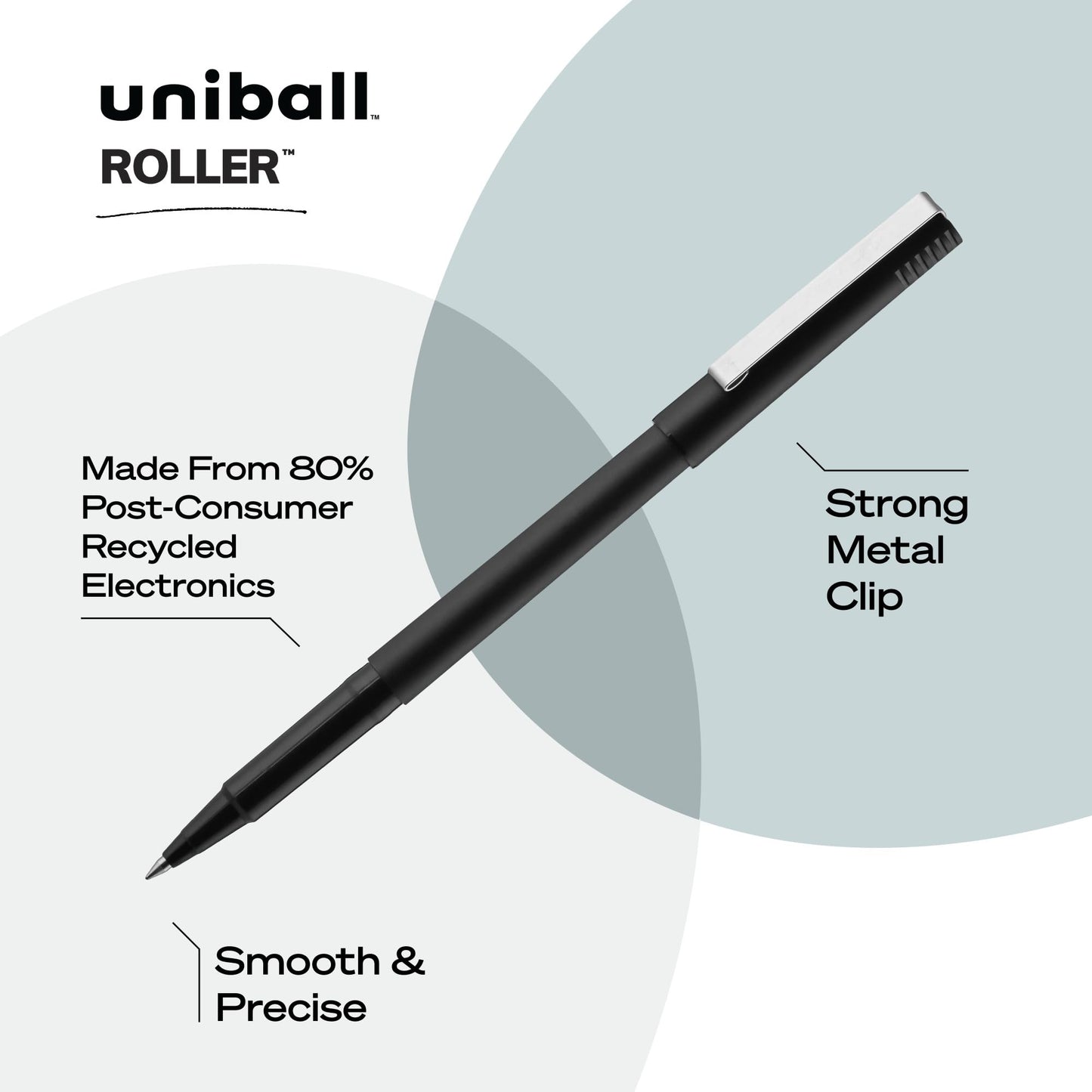 uniball™ Roller Rollerball Pens, Micro Point (0.5mm), Black, 12 Pack