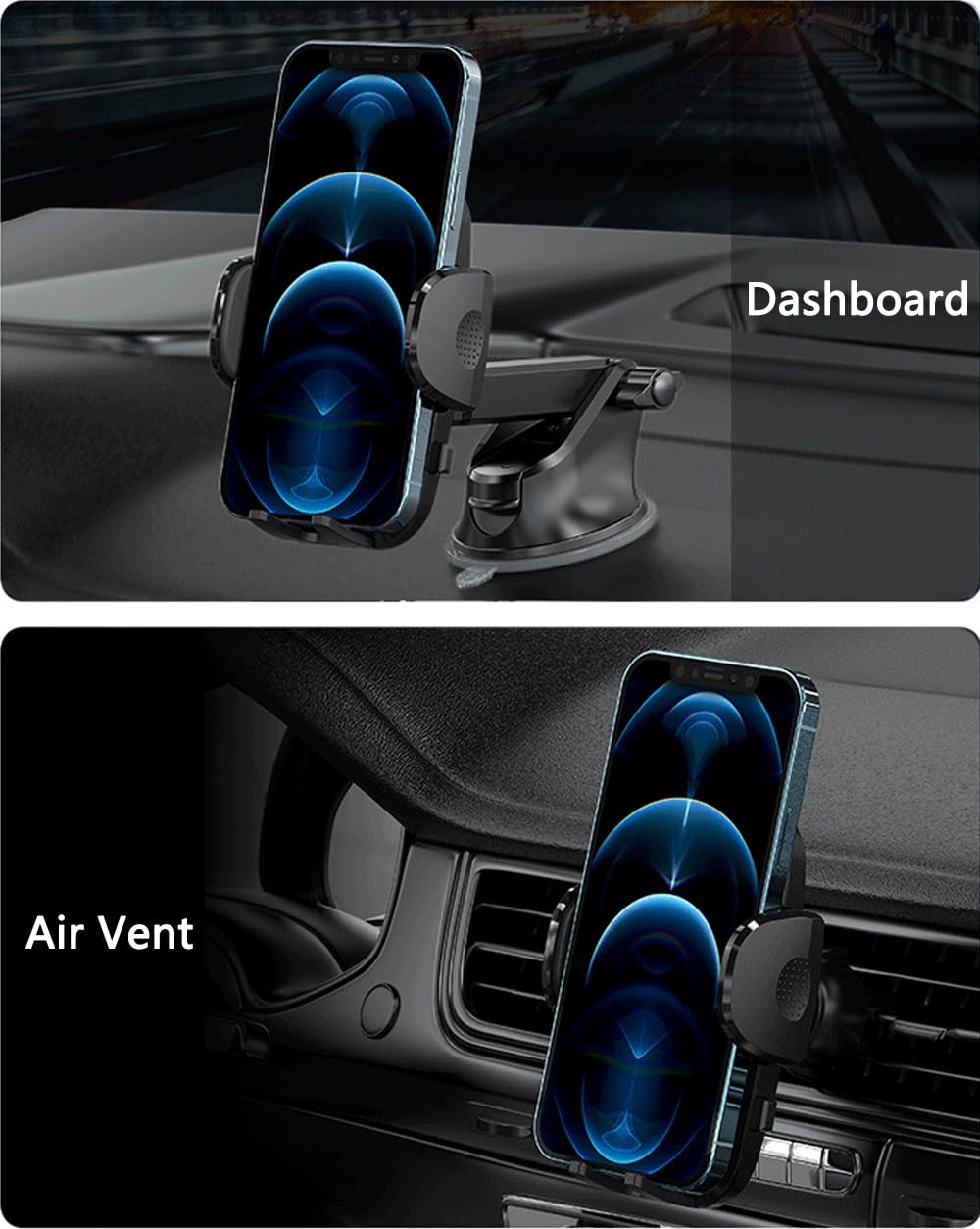 Deear Car Phone Holder Mount Cell Phone Automobile Cradles 3-in-1 Phone Mount Hands Free for Car Dashboard Windshield Air Vent Universal for iPhone