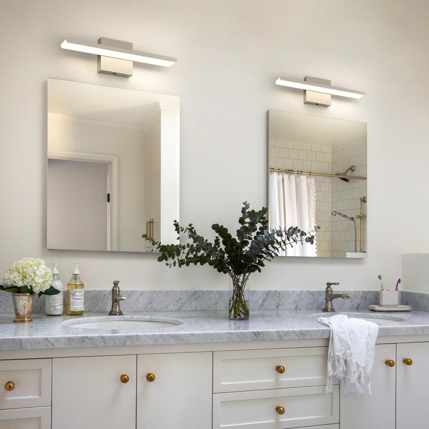 JUSHENG Brushed Nickel Modern LED Vanity Lights for Bathroom Light Fixtures, 16 Inch 16W 5CCT Dimmable Vanity Light Bar Bathroom Lighting, ETL