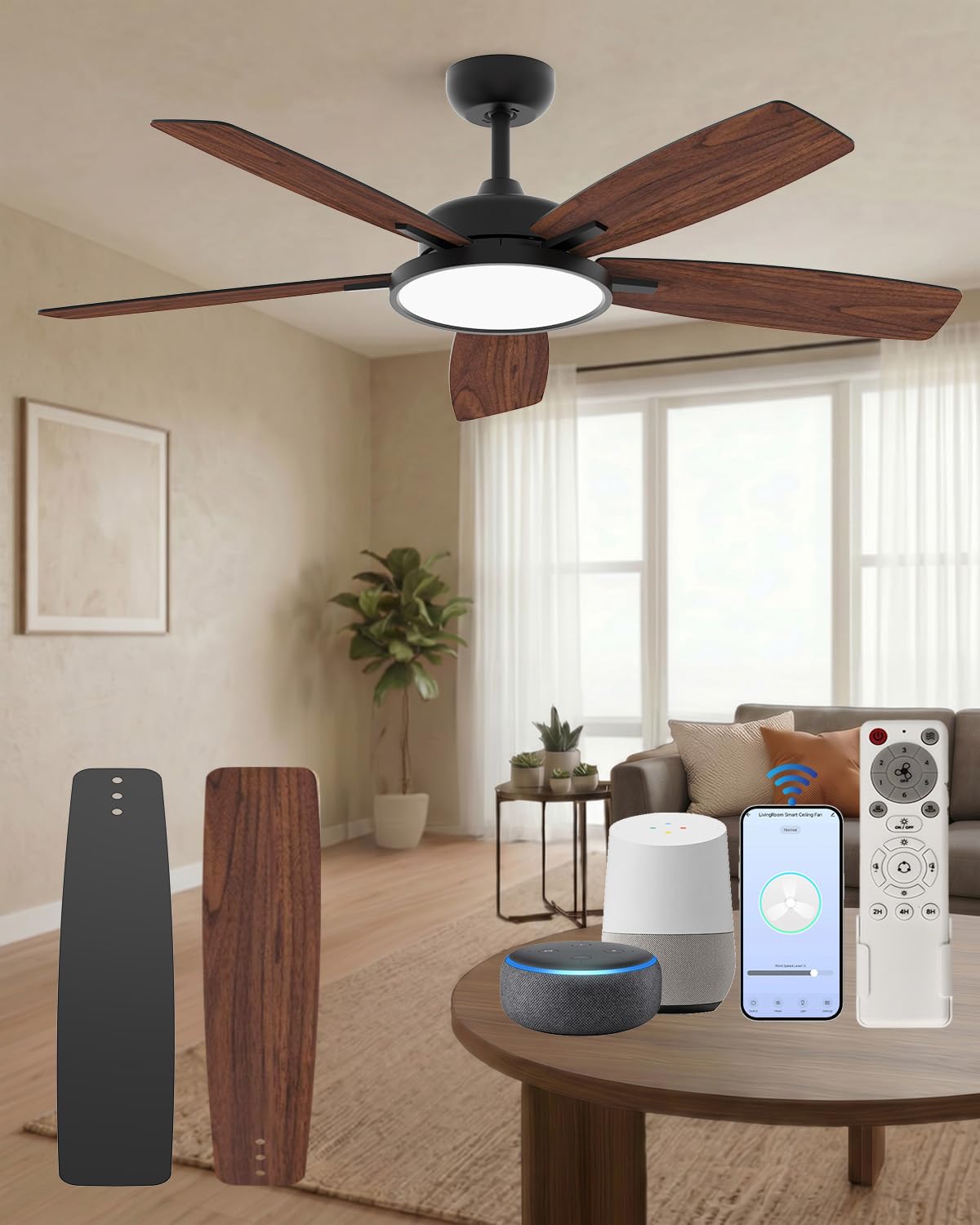 Roomratv 52 Inch Smart Ceiling Fan Compatible with App/Alexa/Google home