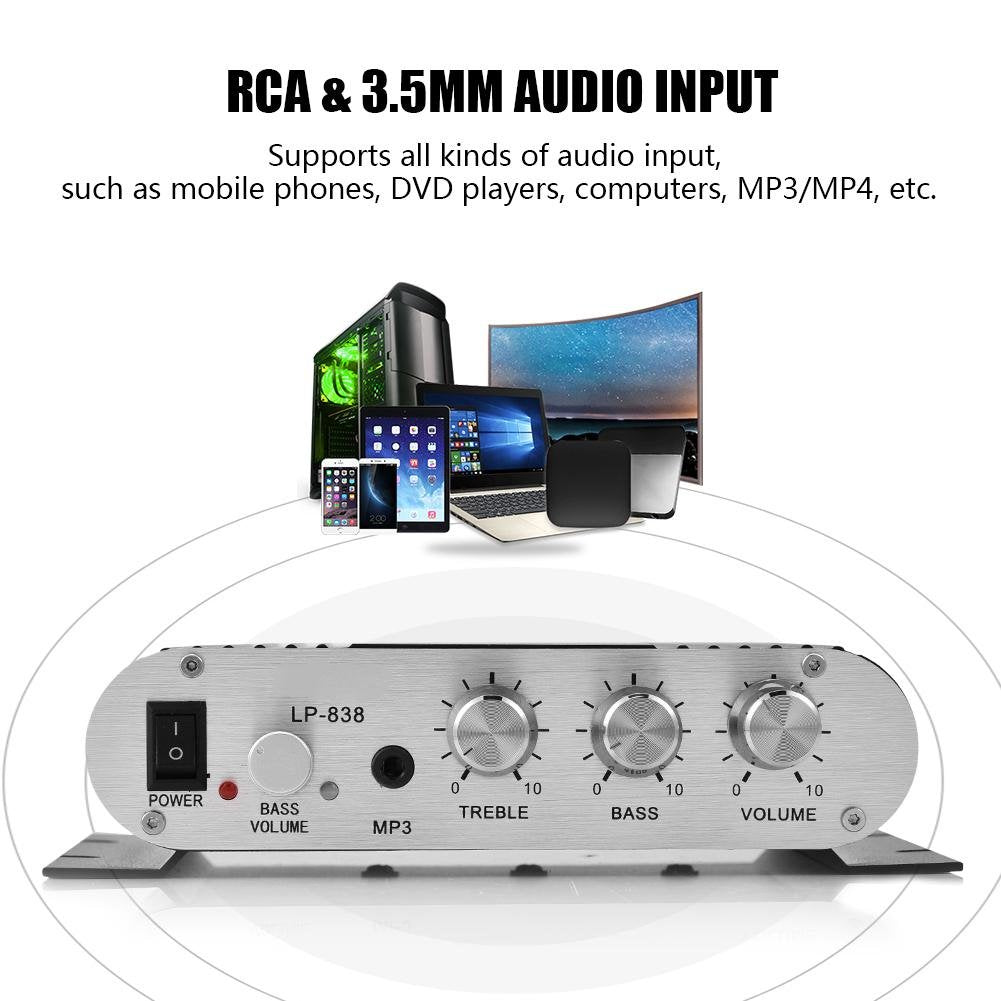 Stereo Audio Amplifier, Mini HiFi 2.1 Stereo Bass Car Home Audio Power Amplifier, Professional Digital Amp for Use on Your Carrier or at Home (Black)