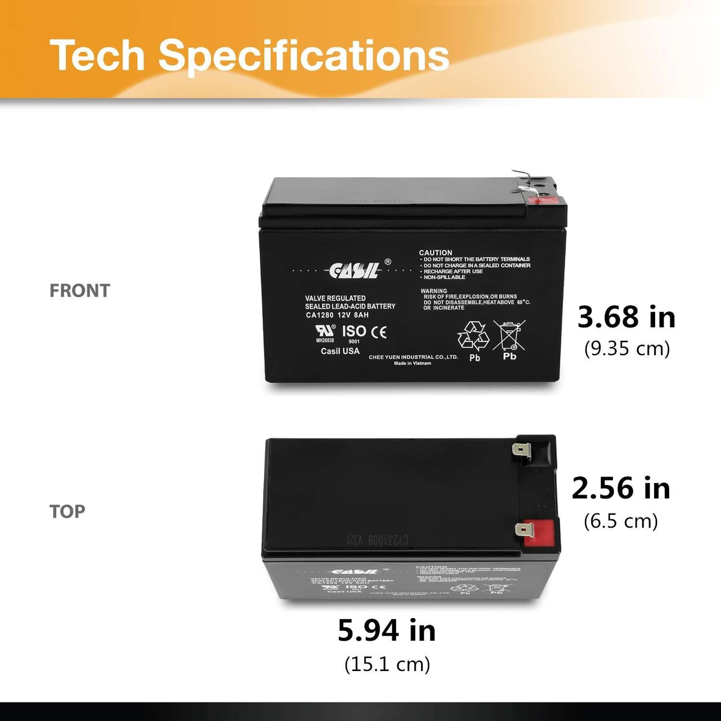 Casil 12 Volt 8 Amp CA1280 AGM SLA Sealed Lead Acid Battery Replaces Weize FP1280 / EXP1280 / Universal Battery UB1280 / Neptune NT1280 / Mighty Max…