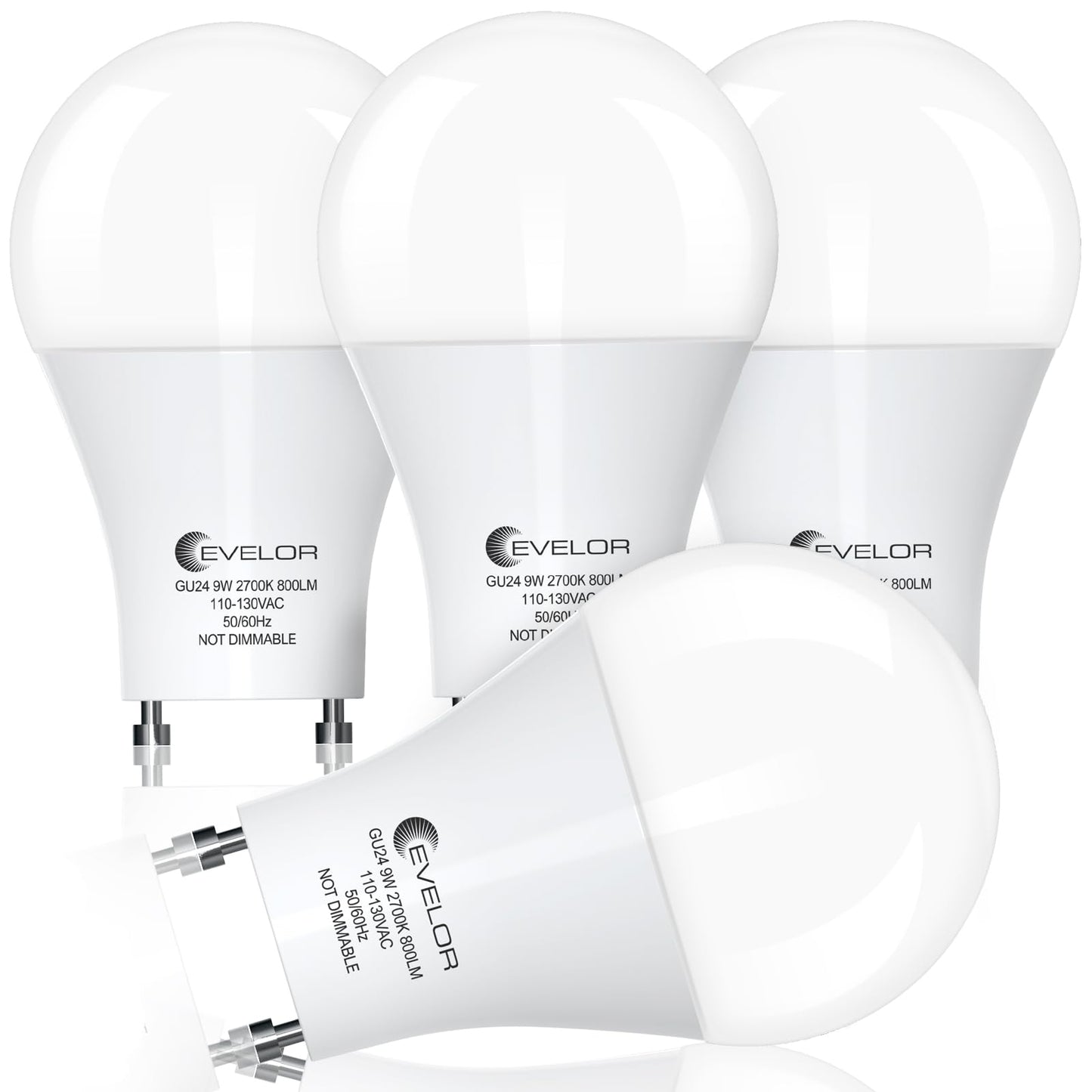 evelor GU24 LED Light Bulbs,60 Watt Equivalent,Soft White 2700K,4-Pack