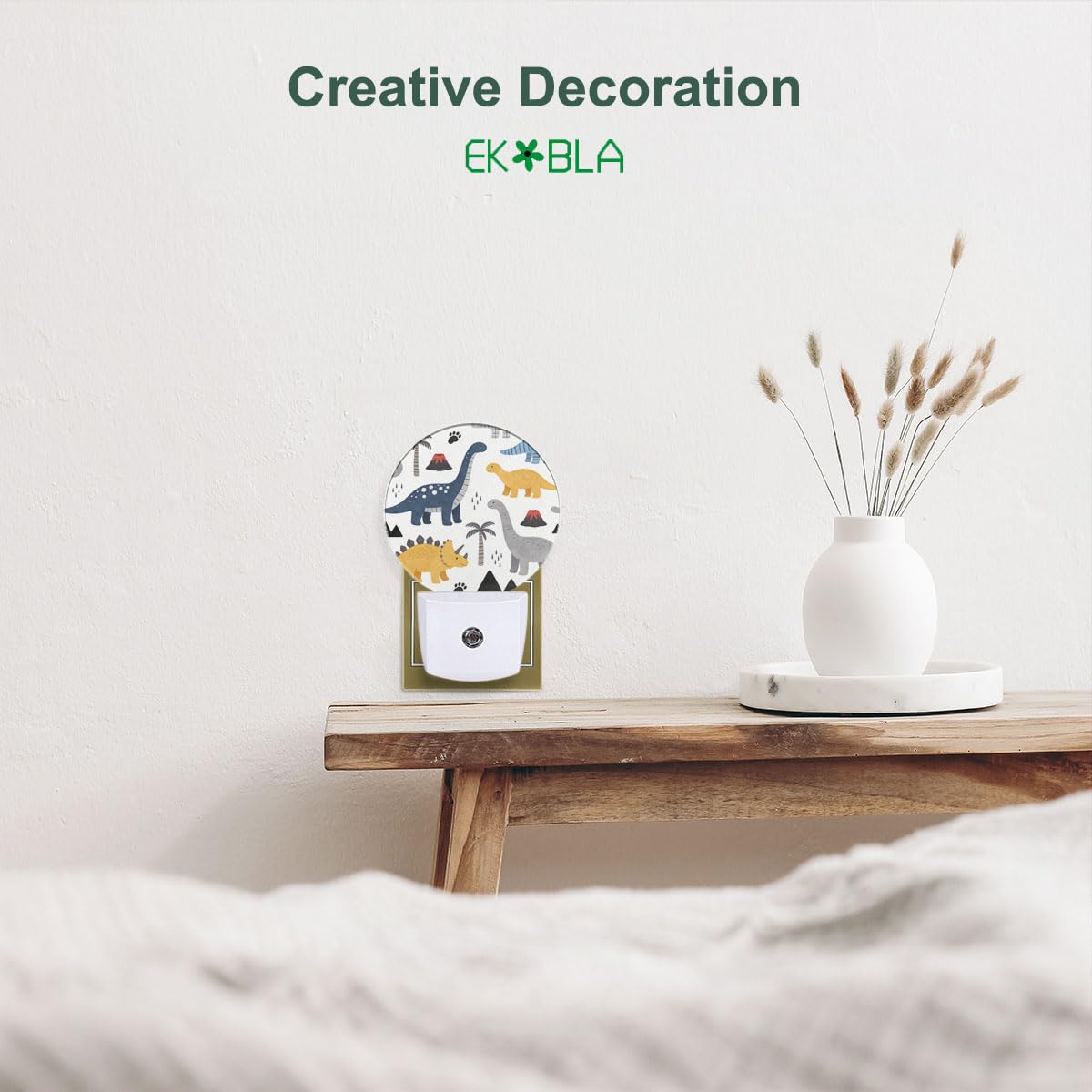 EKOBLA Cartoon Dinosaur Night Light for Kids, Jurassic Dino Design Plug in with Dusk to Dawn Sensor, 0.5W Energy Saving Soft Warm Nightlight for Boys