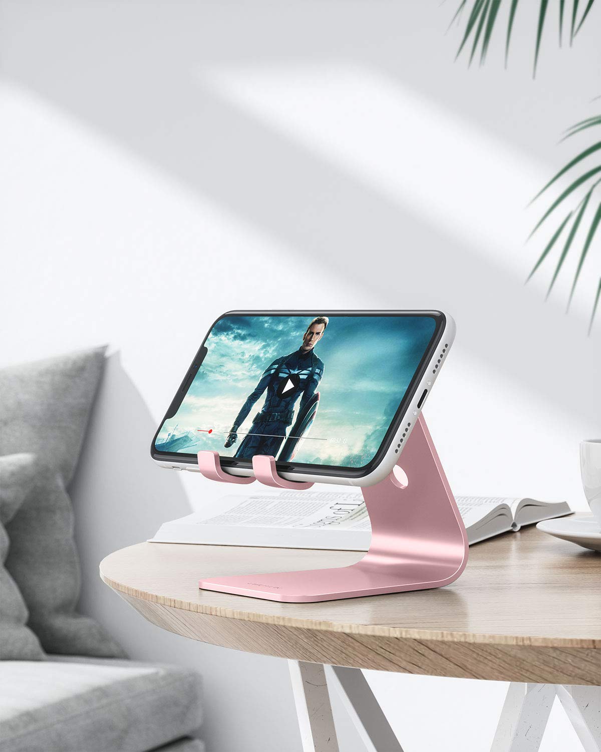 OMOTON Upgraded Aluminum Cell Phone Stand for Desk, C1 Durable Cellphone Dock with Protective Pads, Smart Stand Designed for iPhone17, 16/15/14/13 Pro