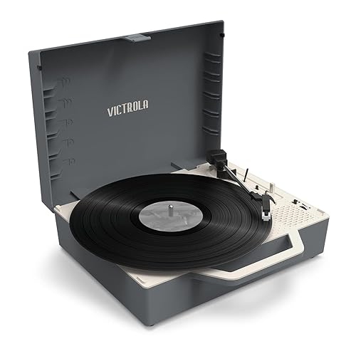 Victrola Re-Spin - Sustainable Suitcase Vinyl Record Player, 3-Speed (33 1/3, 45 & 78 RPM), Belt-Driven Bluetooth Turn Table with Built-in Bass