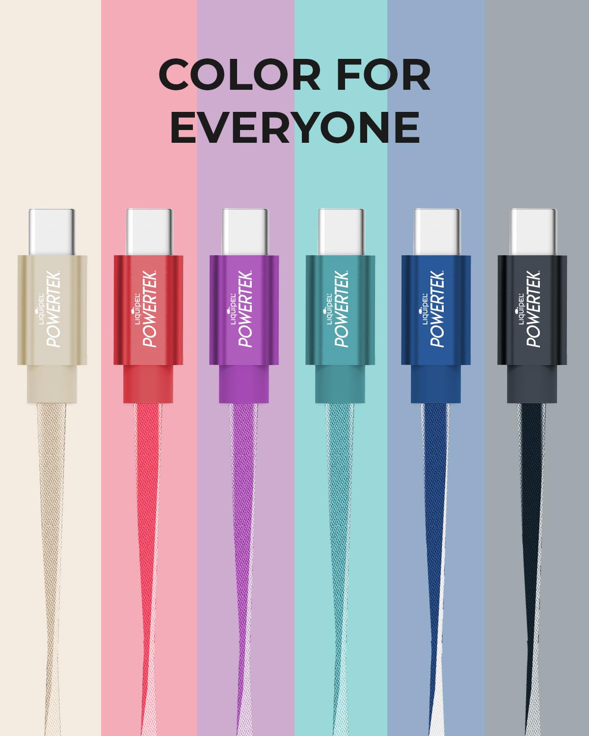 LIQUIPEL Powertek 6ft USB Type C Fast Charging Cable - Two Tone Charger for Galaxy, Android, iPhone, MacBook, Nintendo, PlayStation, Pixel, and More