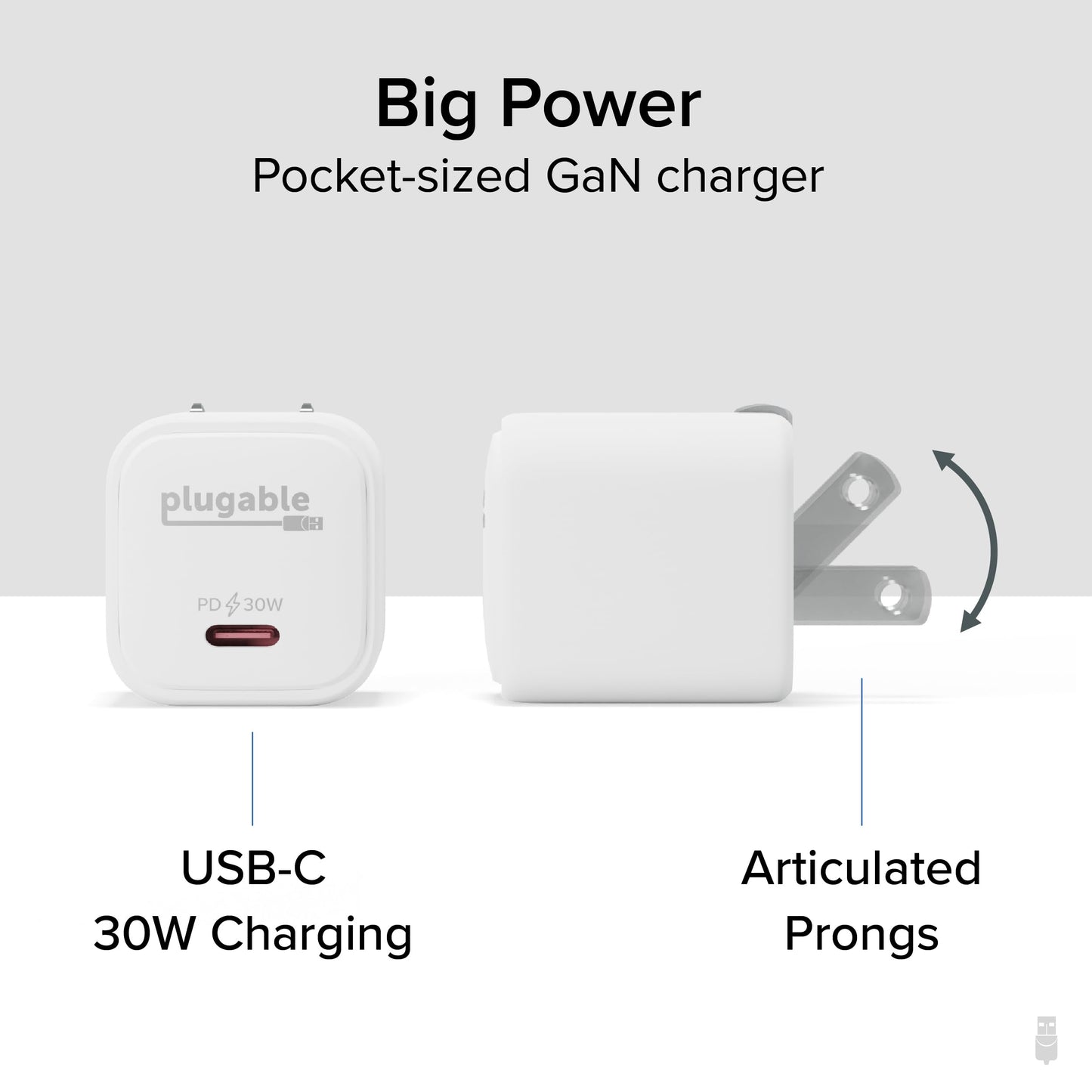 Plugable 30W USB-C GaN Charger - MagSafe-Compatible, Fast Charging for iPhone, iPad, Galaxy & USB-C Devices - IT Deployment, Business Travel & Remote