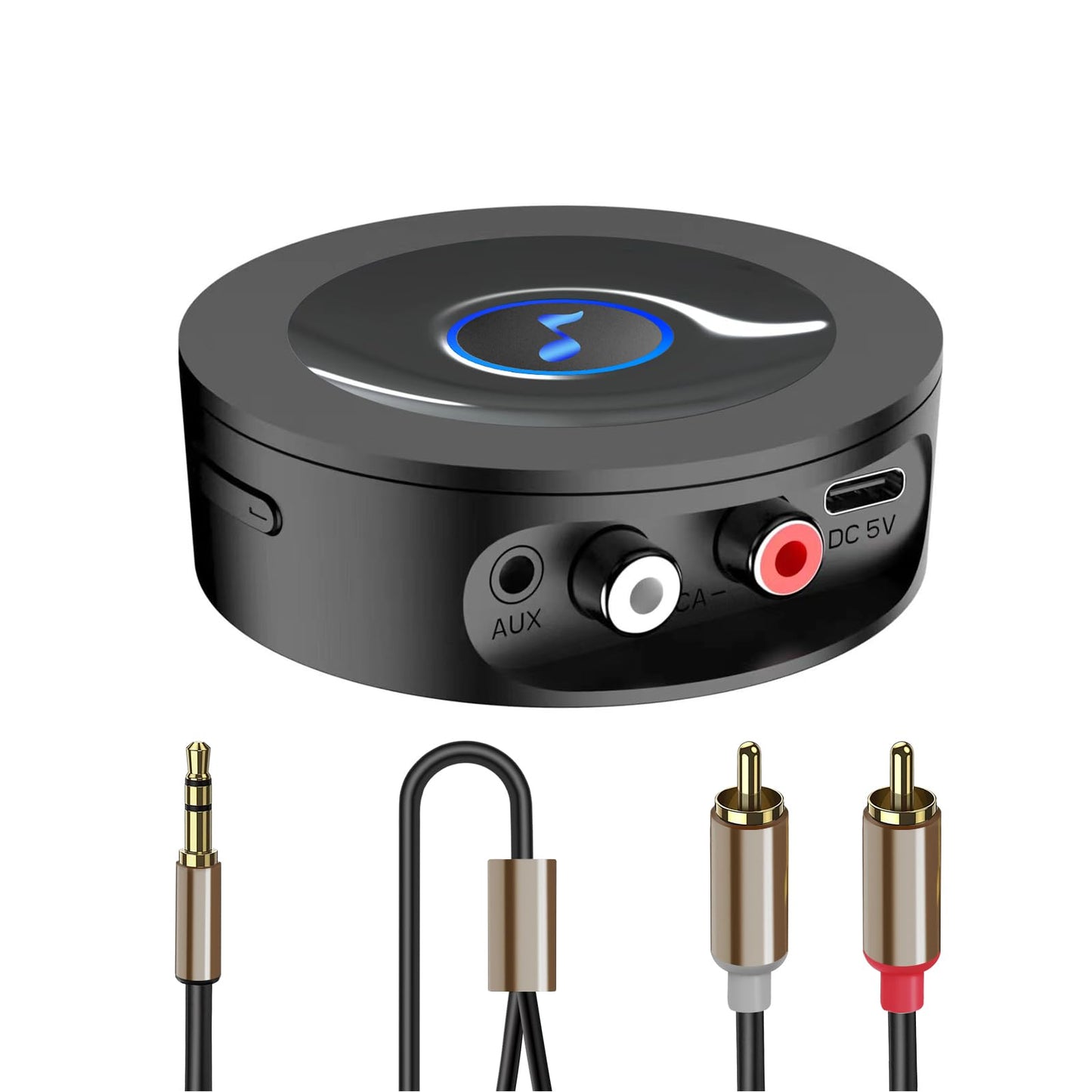Bluetooth 5.2 Receiver for Home Stereo, RCA & 3.5mm AUX Out Put, Wireless Audio Adapter for Stereo Receiver&Amplifier, Low Latency HiFi Music