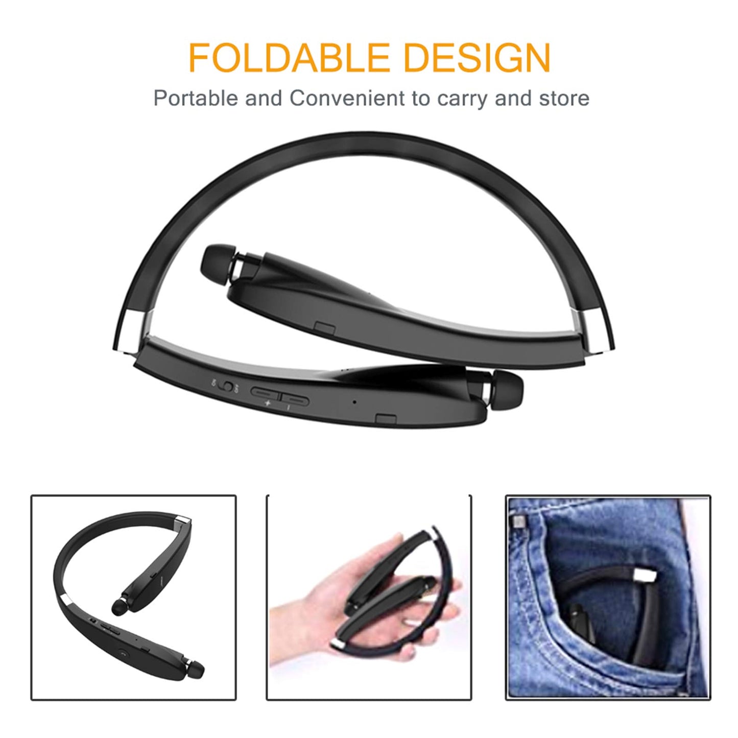 Foldable Bluetooth Headset, Beartwo Lightweight Retractable Bluetooth Headphones for Sports&Exercise, Noise Cancelling Stereo Neckband Wireless