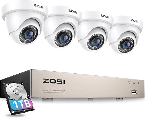 ZOSI 3K Lite Security Camera System with 1TB Hard Drive,AI Human/Vehicle Detection,Night Vision,H.265+ 8Channel HD TVI DVR Recorder,4pcs 1080P HD