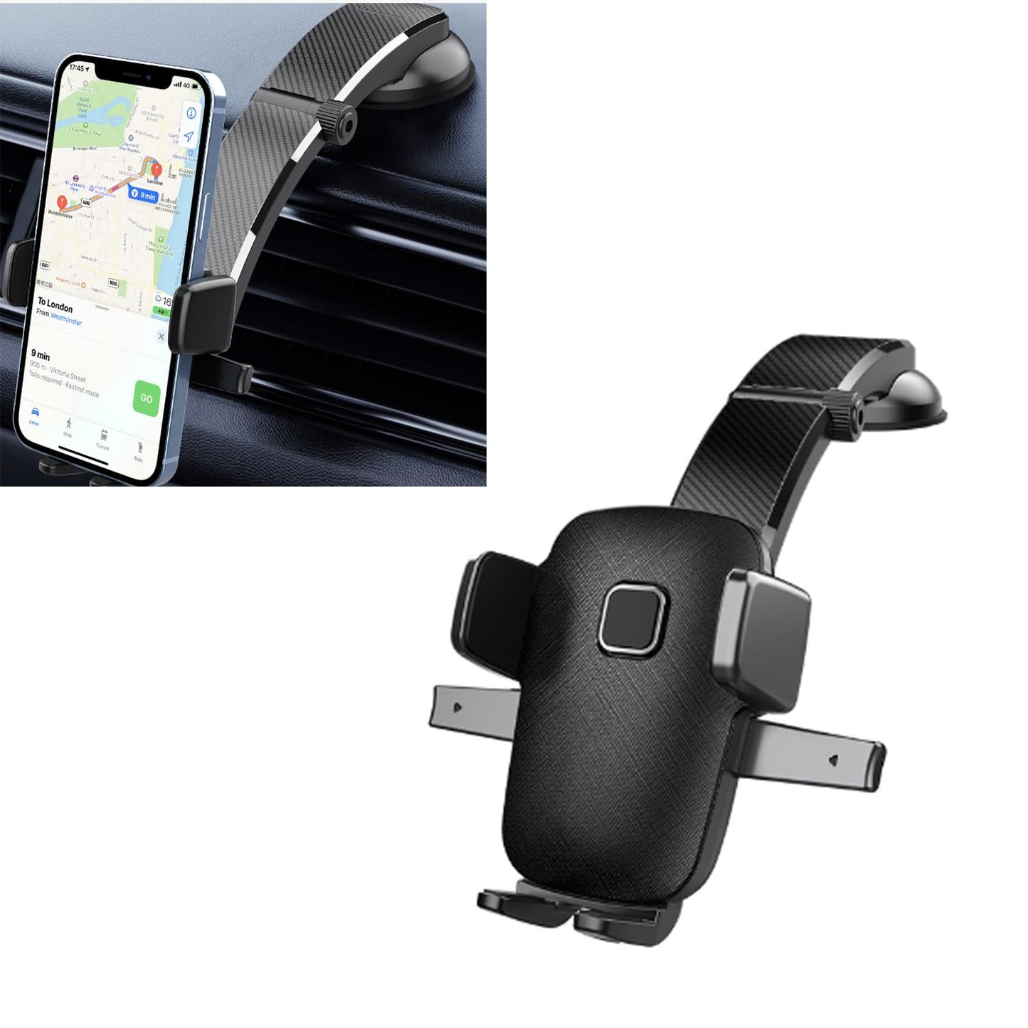 Yumfugu Car Phone Holder, 360 Degrees Long Arm Dashboard Windshield Mount, Universal Anti-Shake Smartphone Holder with Strong Suction Cup, for Most
