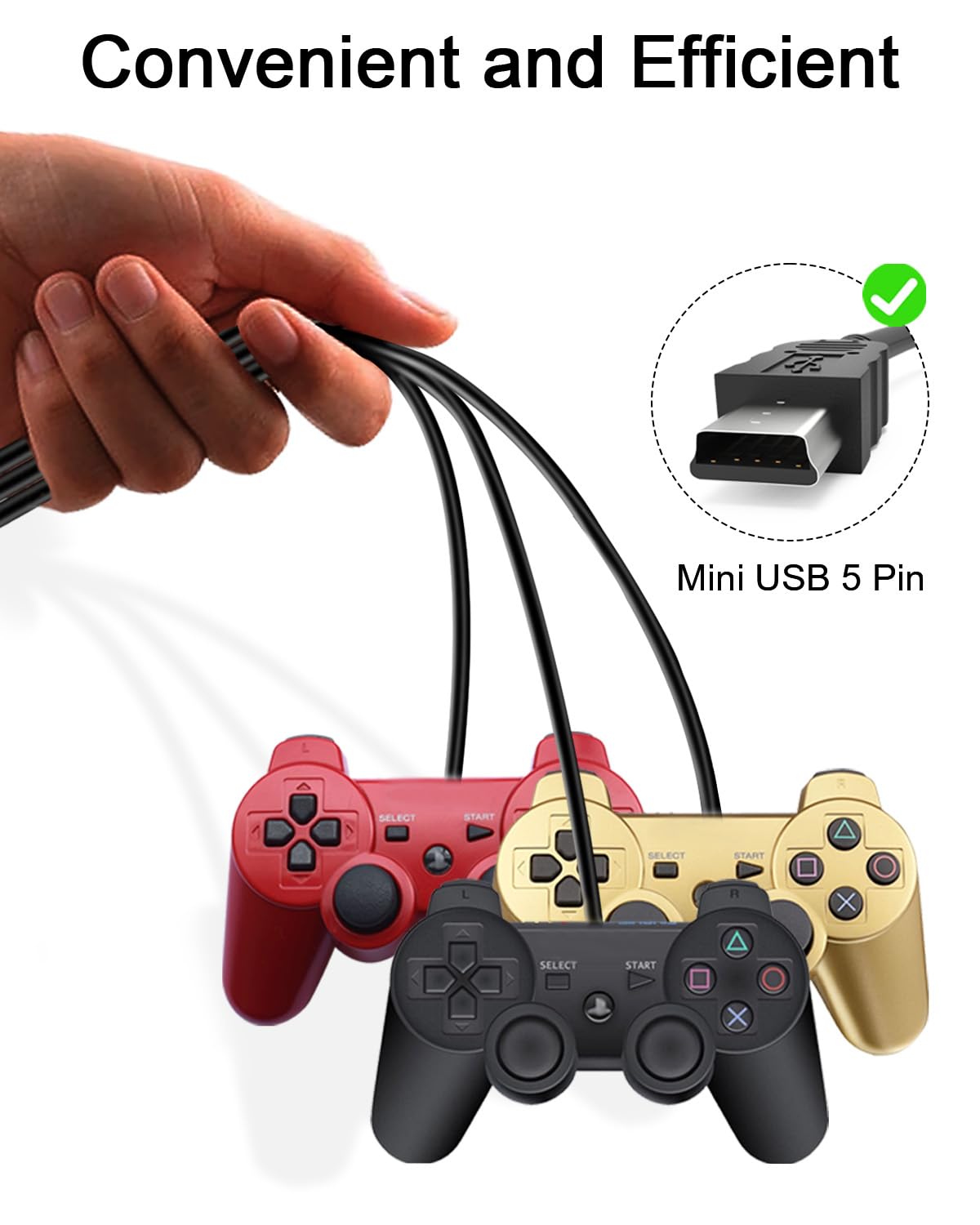 Bicmice Mini USB Cable Compatible with Ps3 Controller Charger 5pin Mini USB to USB A 2.0 480Mbps Charging Cable Data Cord for PlayStation 3 Controller