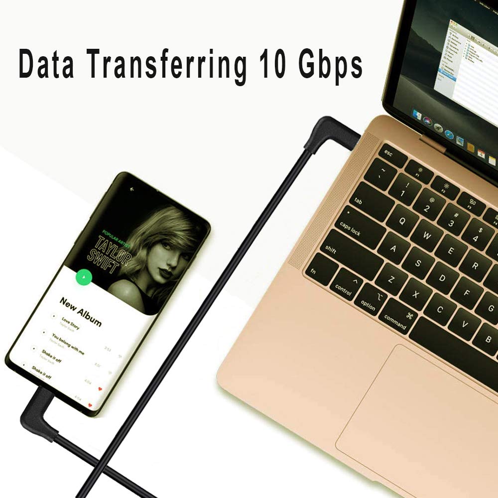 QCEs USB C to USB C 3.1 Gen 2 Cable 6.6Ft, Right Angle Type C Cable 4K Video Display 10Gbps Data Transfer 100W PD Charging Compatible with Huion