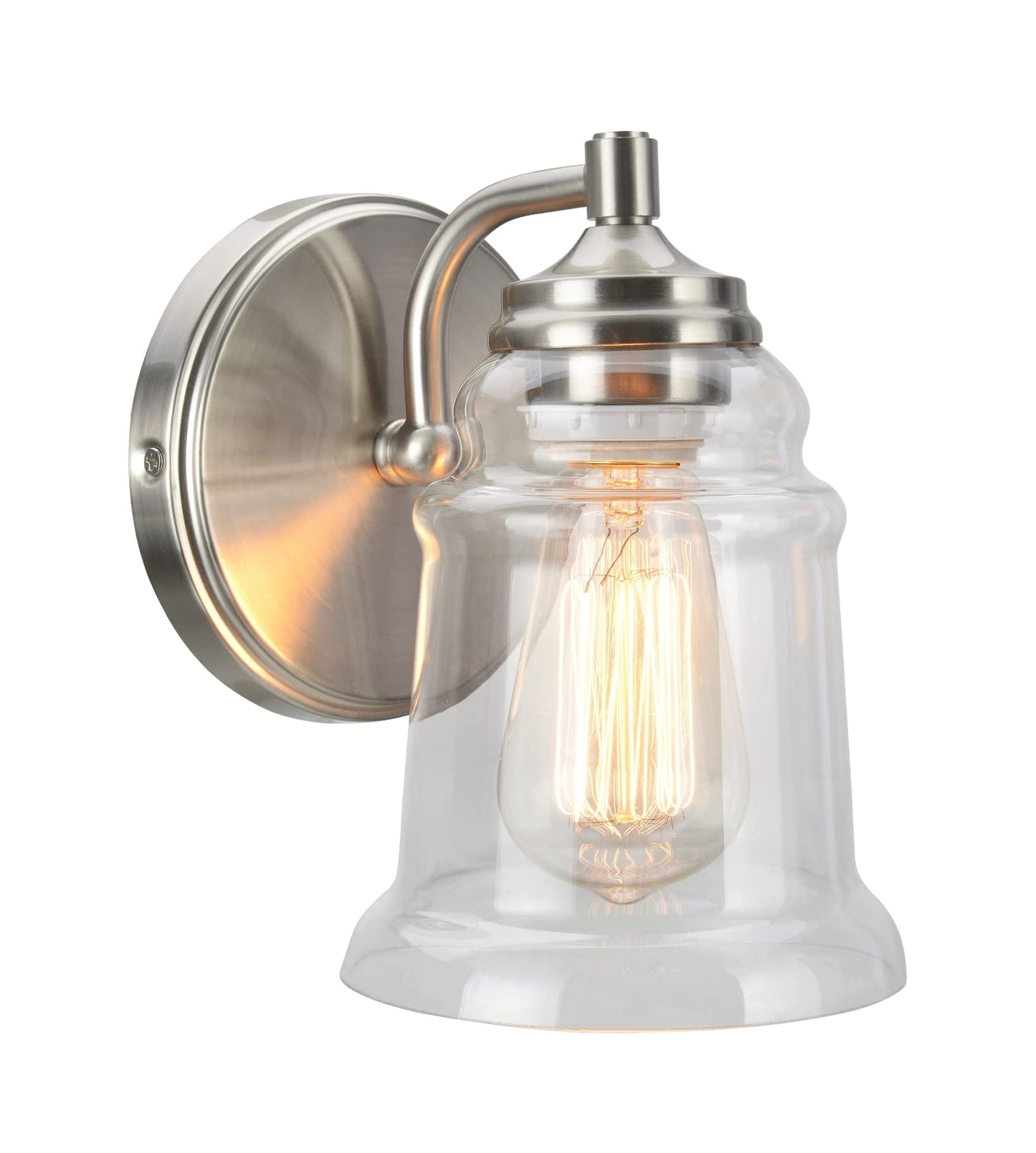 Aspen Creative 62081A, One-Light Metal Bathroom Vanity Wall Light Fixture, 5 1/2" Wide, Transitional Design in Brushed Nickel with Clear Glass Shade