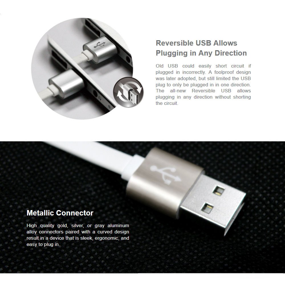 PQI Apple Certified Metallic Lightning to Reversible USB Flat Cable - 3 Feet (100 cm) - Gold
