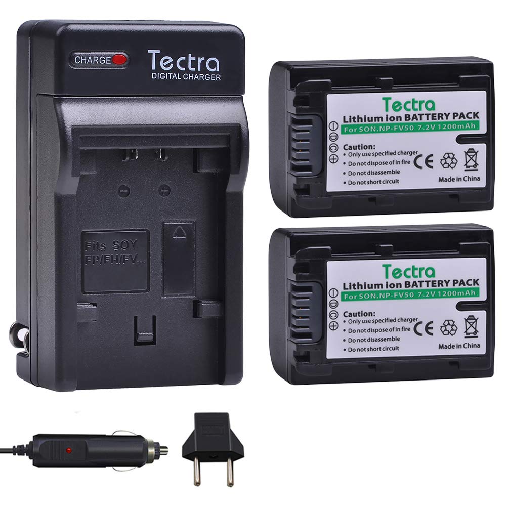 Tectra 2-Pack NP-FV50 Battery and Charger Kit for Sony NP-FV30 NP-FV40 NP-FV50 & Sony FDR-AX53 HDR-CX230 HDR-CX220 CX330 CX380 CX455 CX900 CX430V