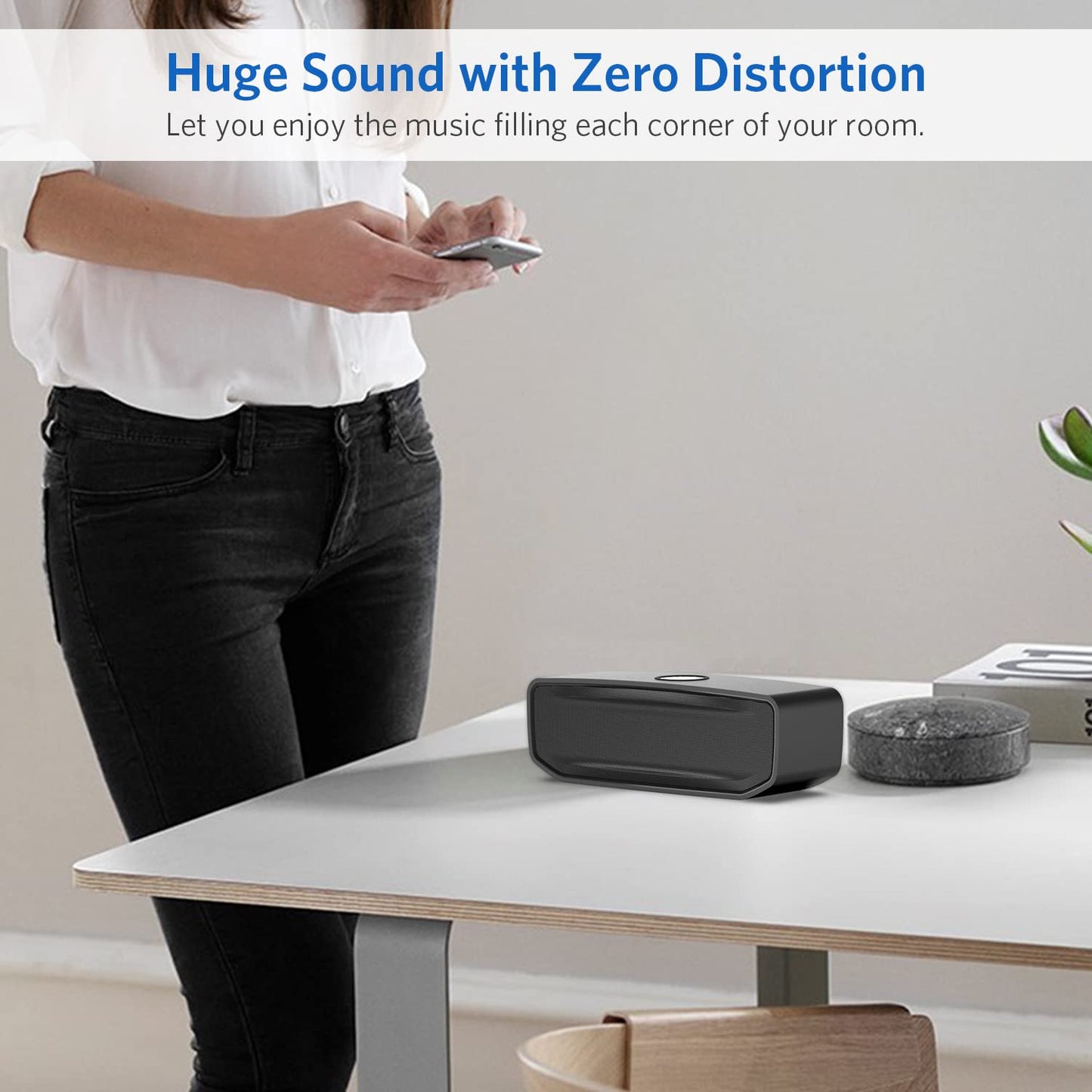 FIODIO Portable Bluetooth Speaker with 20W HD Stereo Sound and Bass, Built-in Microphone, Water-Resistant, Battery Powered Speaker for Home, Sports