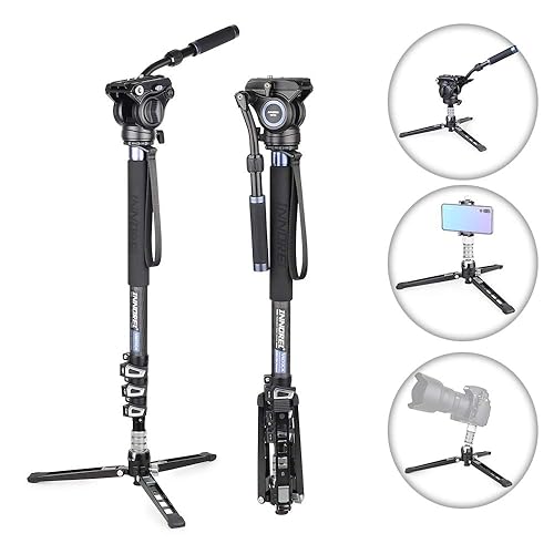 Carbon Fiber Video Monopod Kit-VM70CK Professional Hydraulic Fluid Head Monopod Removeable Multifunctional Travel Tripod Stand for Gopro DSLR Camera