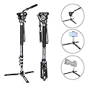 Carbon Fiber Video Monopod Kit-VM70CK Professional Hydraulic Fluid Head Monopod Removeable Multifunctional Travel Tripod Stand for Gopro DSLR Camera