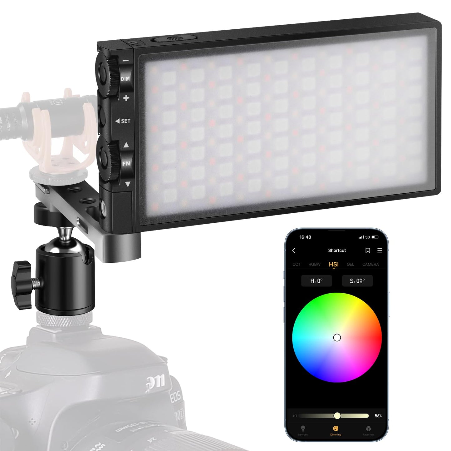 Pixel G1s RGB Video Light with APP Control, 12W 210 Minutes Rechargeable Battery LED Camera Light, 10 Common Lighting Effects, CRI?97 2500-8500K LED