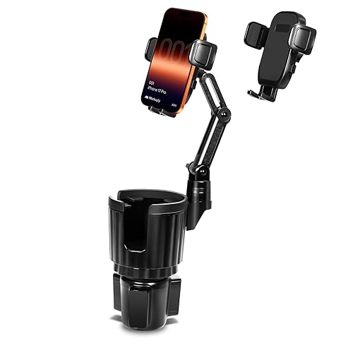 YUHENG Upgraded Cup Holder Phone Mount for Car - Permanent Screw-Fixed Base (No Wobble), Offset Space-Saving Design,Universal Adjustable Cell Phone