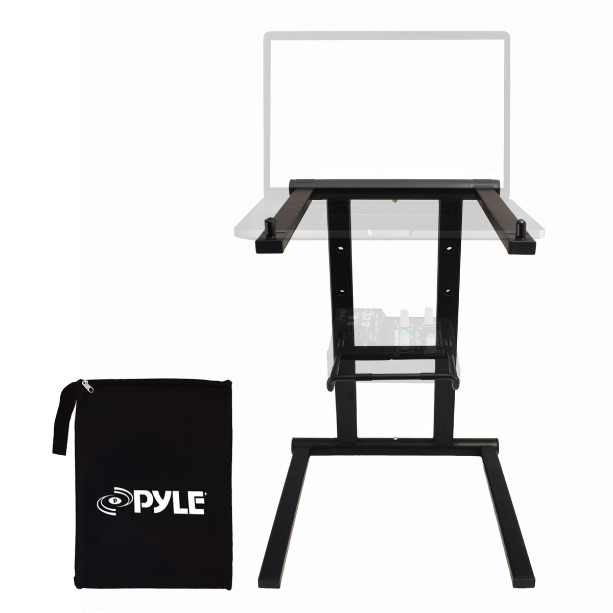 Pyle Portable Folding Laptop Stand - Foldable Laptop Stand with Adjustable Height, Secondary Accessory Tray for iPad, Tablet, DJ Mixer, Workstation
