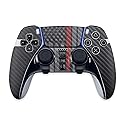 MightySkins Carbon Fiber Skin Compatible with PS5 DualSense Edge Controller - Thin Red Line Protective, Durable Textured Carbon Fiber Finish Easy