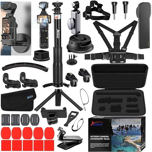 Accessories Kit for DJI Osmo Pocket 3 Creator Combo Case Magnetic Bracket Mount Selfie Stick Tripod Glass Screen Protector Suction Cup Chest Head