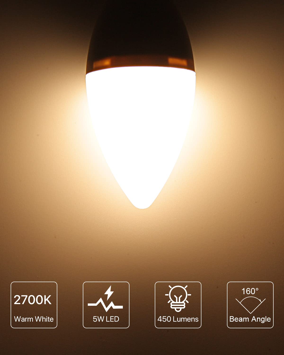 LUTW E12 B11 Candelabra LED Light Bulbs, 40W Eqv, 2700K, 6 Pack