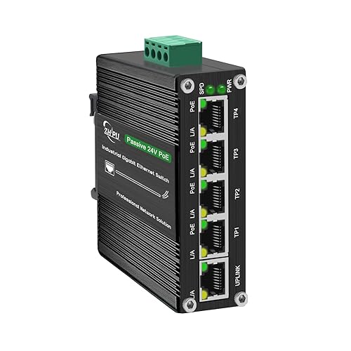 Yjntoximc Industrial 5 Ports Gigabit 24V Passive PoE Switch Support DC12V-24V Input to 24V PoE Output, 4 x 24V/18W PoE Ports@72W, IP40, Compact PoE