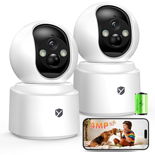 Battery Powered Indoor Camera Wireless, PTZ Pet Camera with 6000mAh Rechargeable, Dual-Band WiFi, 2.5K 4MP Color Night Vision, SD/Cloud Storage, 2-Way