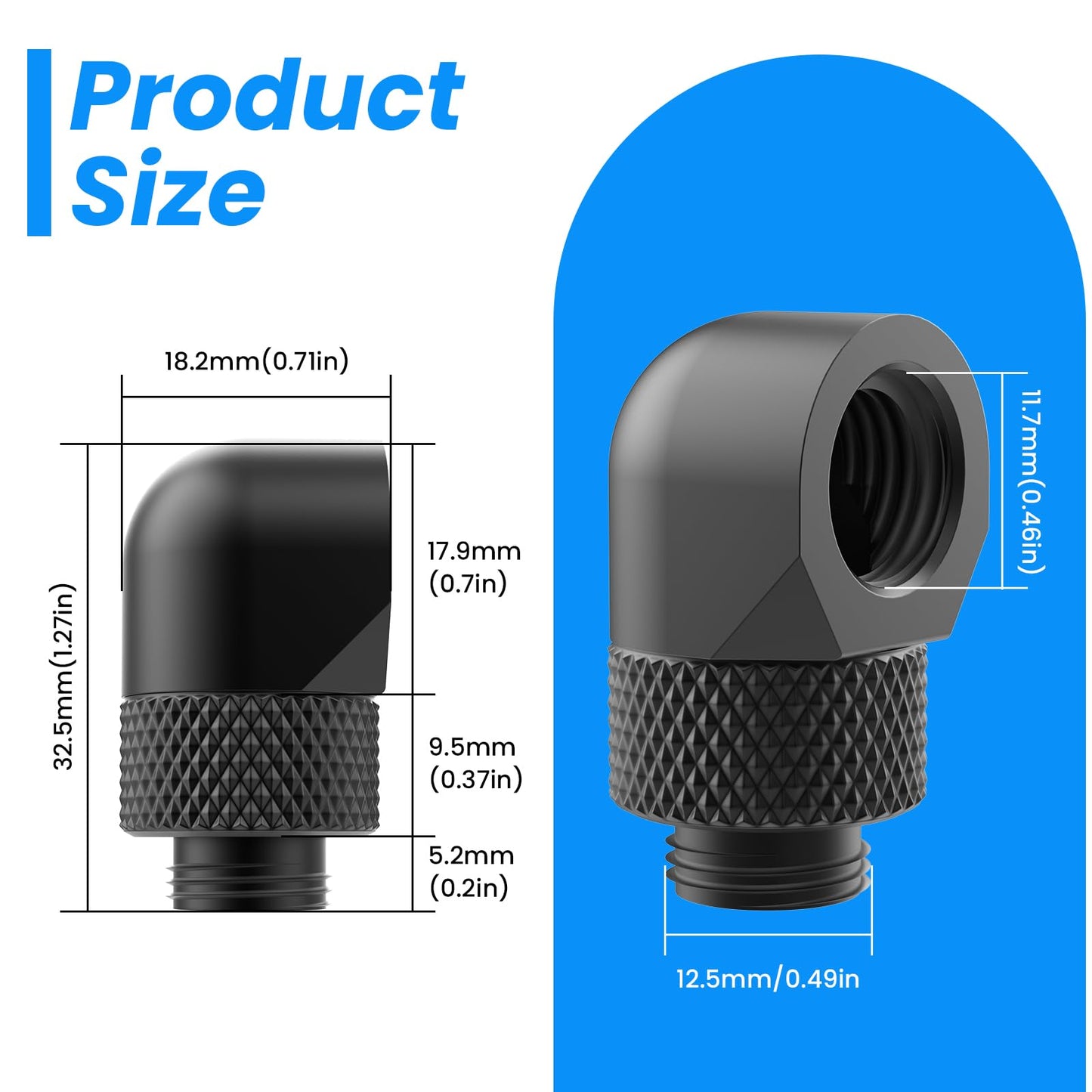 SDTC Tech 4-Pack G1/4" Male to Female Extender Connector 90° Rotary Elbow Enhance Multi-Link Adapter Fitting for PC Water Cooling System, Black