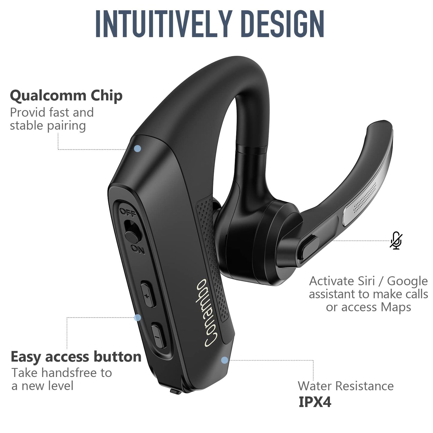 Conambo K21 Bluetooth Headset V5.1, Bluetooth Earpiece with CVC 8.0 Dual Mic Noise Cancelling Wireless Headphone - Mute & Volume Buttons 16Hrs Talking