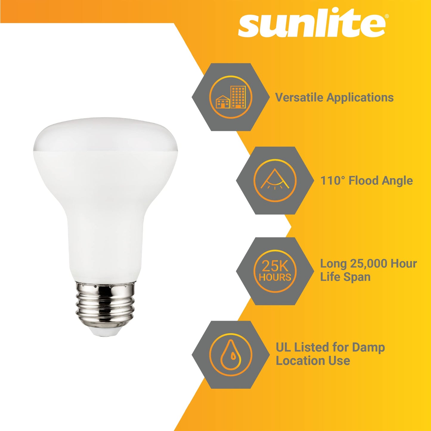 Sunlite LED 90 CRI R20 Recessed Light Bulb, 8 Watts (50W=), 525 Lumens, Dimmable, Medium Base (E26), Wide 110° Beam Angle, Title-20 Compliant, UL