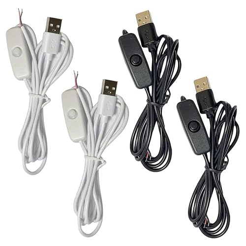ThtRht 4 Pack USB Extension Cable with Switch On/Off 2 Pin Wire Connector DIY Power Cord Toggle Rocker for 5V 12V LED Strip Light Driving Recorder LED