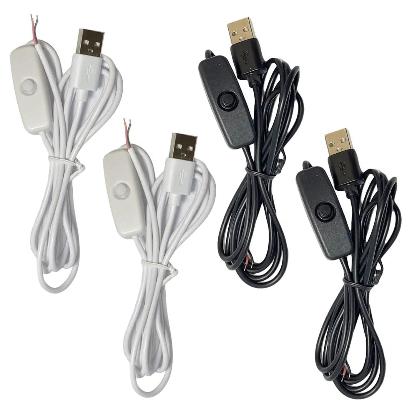 ThtRht 4 Pack USB Extension Cable with Switch On/Off 2 Pin Wire Connector DIY Power Cord Toggle Rocker for 5V 12V LED Strip Light Driving Recorder LED