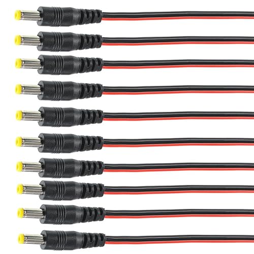GANASOME 10pcs DC Power Pigtail Cable - 12V 5A Female Connector for CCTV Home Security Surveillance