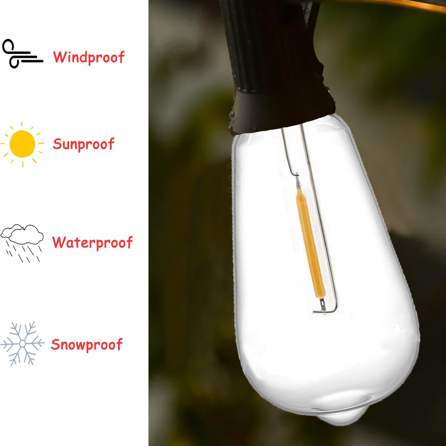 E17 LED Bulb ST40 Vintage Filament Bulb 1W Shatterproof LED Replacement Bulb Waterproof Clear Plastic E17/C9 Intermediate Base Warm White Edison Light