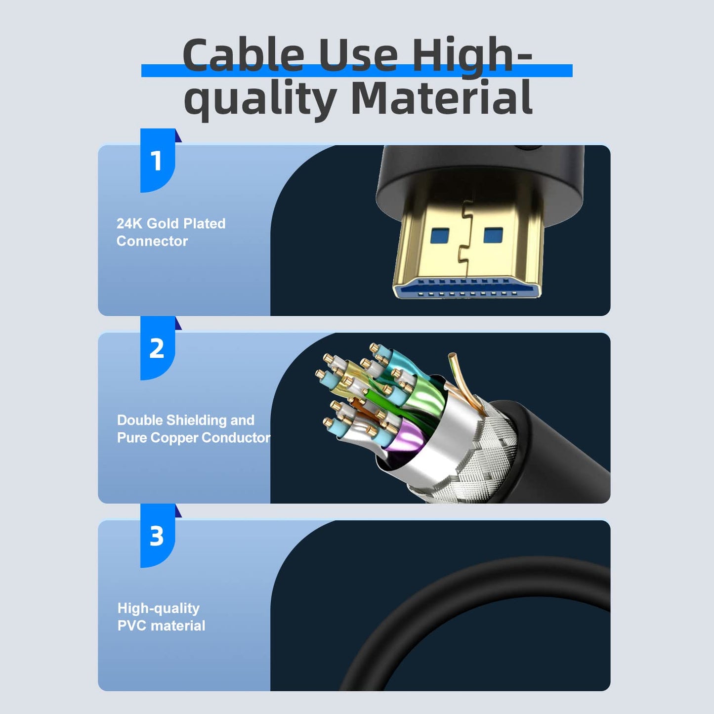 Postta HDMI Cable 75 Feet 4K HDMI2.0 Cable with Built-in Signal Booster Support 4K(2160P),3D,1080P,Ethernet,Audio Return(ARC)-(Black-Pale Blue)