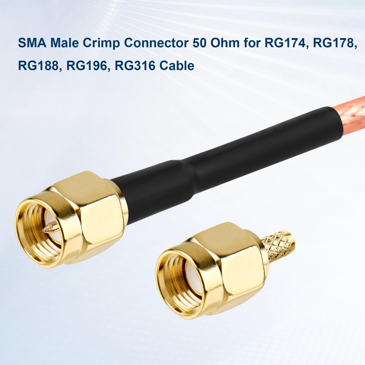 XRDS -RF SMA Crimp Connectors 10PCS, SMA Male Crimp Solder Attachment Connector for RG316 RG174 RG188 RG188A LMR100 Coax Cable