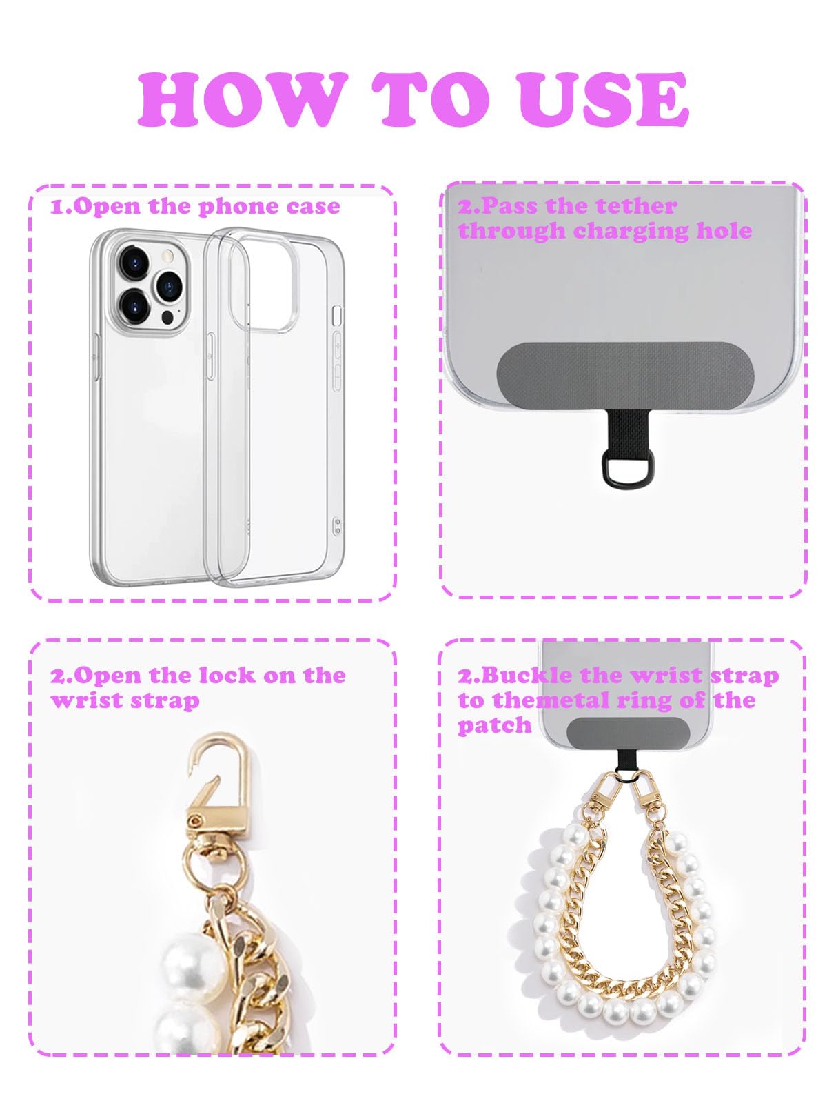 Phone Wrist Strap,Hands-Free Pearl Phone Lanyard with Tether Tab,Classic Pearl Beaded Phone Charm with Gold Chain Stylish Cell Phone Lanyard