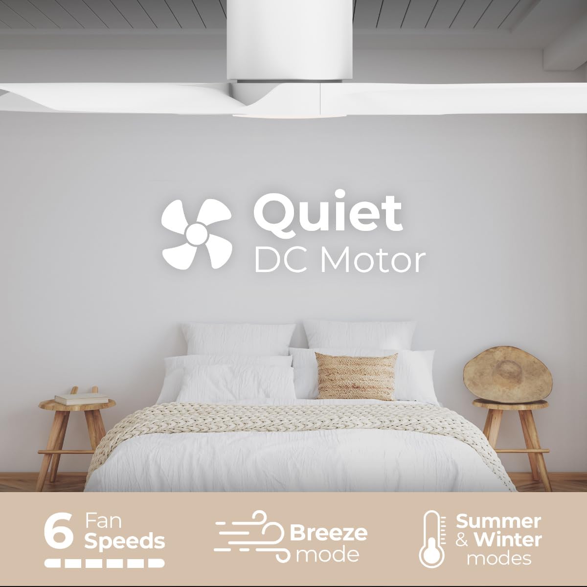 East Grove Home Delta Indoor or Outdoor 52in 3-Blade Smart Flush Mount Ceiling Fan 2700K-6000K CCT Tunable Range LED Light Kit with White Hardware in
