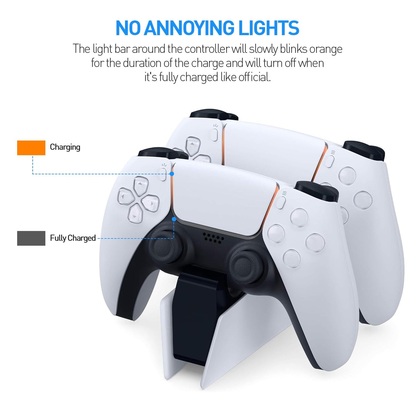 PS5 Controller Charger - Charge 2 Controllers to 90% in 50 Mins - No Annoying Lights - Click in Design Dual Fast Charging Stand Dock Station Holder