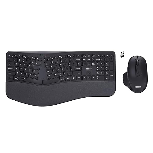 Adesso WKB-7500CB Wireless Ergonomic Keyboard and Mouse Combo with Copilot AI Hotkey Scissor Switch Keys Split Keyframe Design Adjustable DPI Optical
